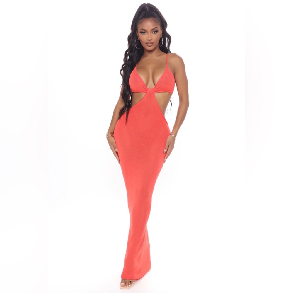 Fashion Nova Walk On The Beach Maxi Dress - Coral Size L